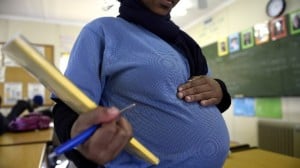 A pregnant schoolgirl at a school for pregnant teenage girls in South Africa's capital, Pretoria. Photo: AFP/Stephane de Sakutin