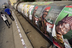 Election posters along a highway in Lagos, Nigeria. Photo: AFP/Pius Utomi Ekpei