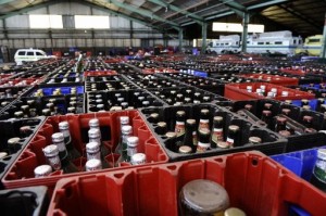 Alcohol confiscated from illegal bars stored in a police warehouse in Alrode, outside Johannesburg. Photo AFP/Stephane de Sakutin