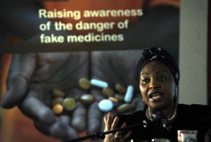 South African singer Yvonne Chaka Chaka, speaking in Nairobi in 2012 at an event campaigning against unverified and fake drugs. "People must be educated, people do not know these fake drugs are dangerous and can kill them," she said. Photo: AFP/Tony Karumba