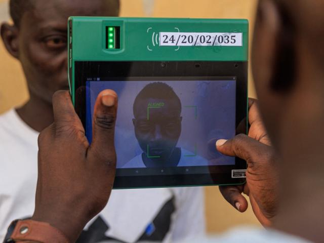 Independent National Electoral Commission (Inec) officials use the Bimodal Voter Accreditation System (BVAS) during a mock accreditation in Lagos, Nigeria, on 4 February 2023