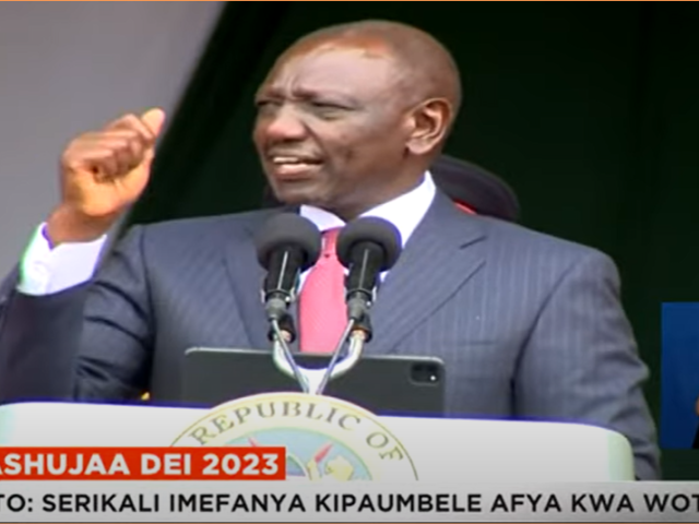 Kenyan president William Ruto gives his Heroes Day address on 20 October 2023.