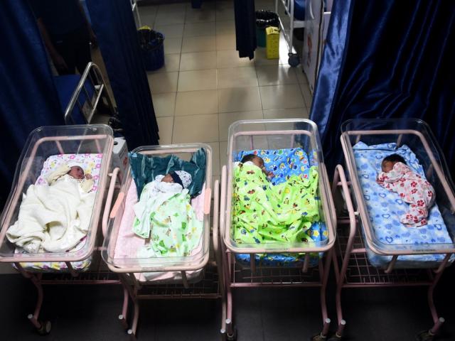 Newborn babies sleep in cots at the Lagos Island Maternity in central Lagos on 14 October 2022.