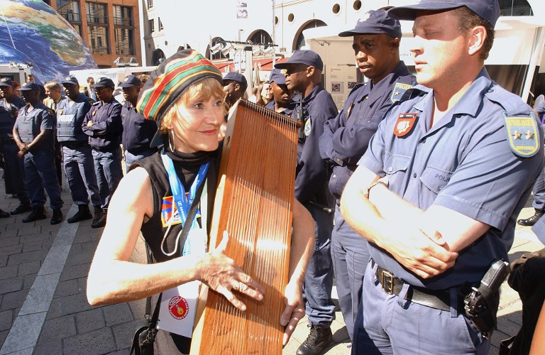 Representatives of environmental organisations staged a protest at Sandton Square in Johannesburg after walking out of the World Summit on Sustainable Development's plenary session in September 2002. PHOTO: AFP/MARCO LONGARI