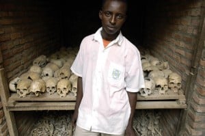 Romain Ngoga, 17, stands outside the Nyamata Church where the skulls and the bones of people killed during the 1994 Rwandan genocide are displayed as a memorial. Photo: AFP/Gianluigi Guercia