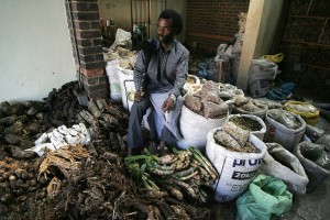 A traditional healer who has been practicing since he was ten-years-old at the Faraday market in Johannesburg. Photo: AFP/Paballo Thekiso
