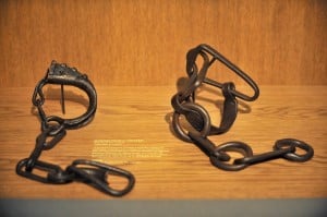 Shackles are displayed in a room devoted to slave trading at the Nantes History Museum. Photo: AFP/Frank Perry
