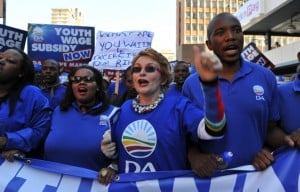A file photograph of South Africa's Democratic Alliance leader Helen Zille leading a protest march in Johannesburg. Photo: AFP/Alexander Joe
