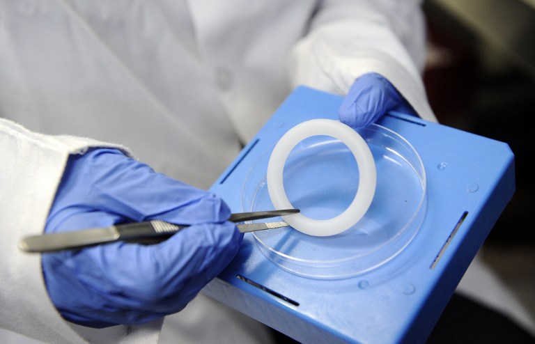 A file picture of the Dapivirine vaginal ring, used to release antiretroviral drugs into the body to ward off HIV infection. Photo: AFP/STEPHANE DE SAKUTIN