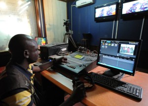 An editor at work in a television studio in the Central African Republic capital of Bangui. Photo: AFP/Sia Kambou 