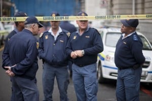 A file picture of South African police officers outside the Western Cape High Court.  Photo: AFP/Rodger Bosch