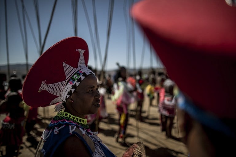 A Zulu maiden prepares for the annual reed dance ceremony inside a marquee at the eNyokeni Royal Palace in Nongoma in the KwaZulu-Natal province. Photo: AFP/MARCO LONGARI