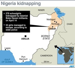Map of Nigeria locating Chibok, where 276 schoolgirls were kidnapped on April 14. Graphic AFP