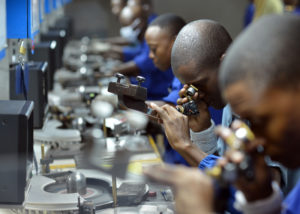 Workers check, cut and polish diamonds in Gaborone in March 2015. Photo: AFP/Monirul Bhuiyan
