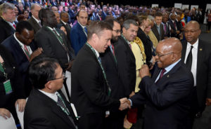 President Jacob Zuma greets delegates on arrival at the Energy Indaba 2017 at Gallagher Estate Convention Centre in Midrand. Photo: GCIS