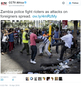 A screenshot of the CCTV Africa tweet. 