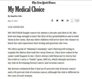 "Mon choix médical" : l'annonce par Angelina Jolie de l'ablation de ses seins pour réduire ses risques de cancer. (Capture d'écran du site du New York Times)