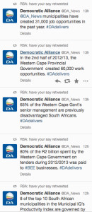 A screen grab of some of the claims made on Twitter by the Democratic Alliance.