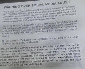 This image was widely shared on social media, but it is unclear whether it is really from the Post and Telecommunications Authority of Zimbabwe.