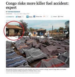 Sur cette photo de Reuters, les corps de 230 victimes de l'explosion de la citerne de carburant à Sange. Photo AFP