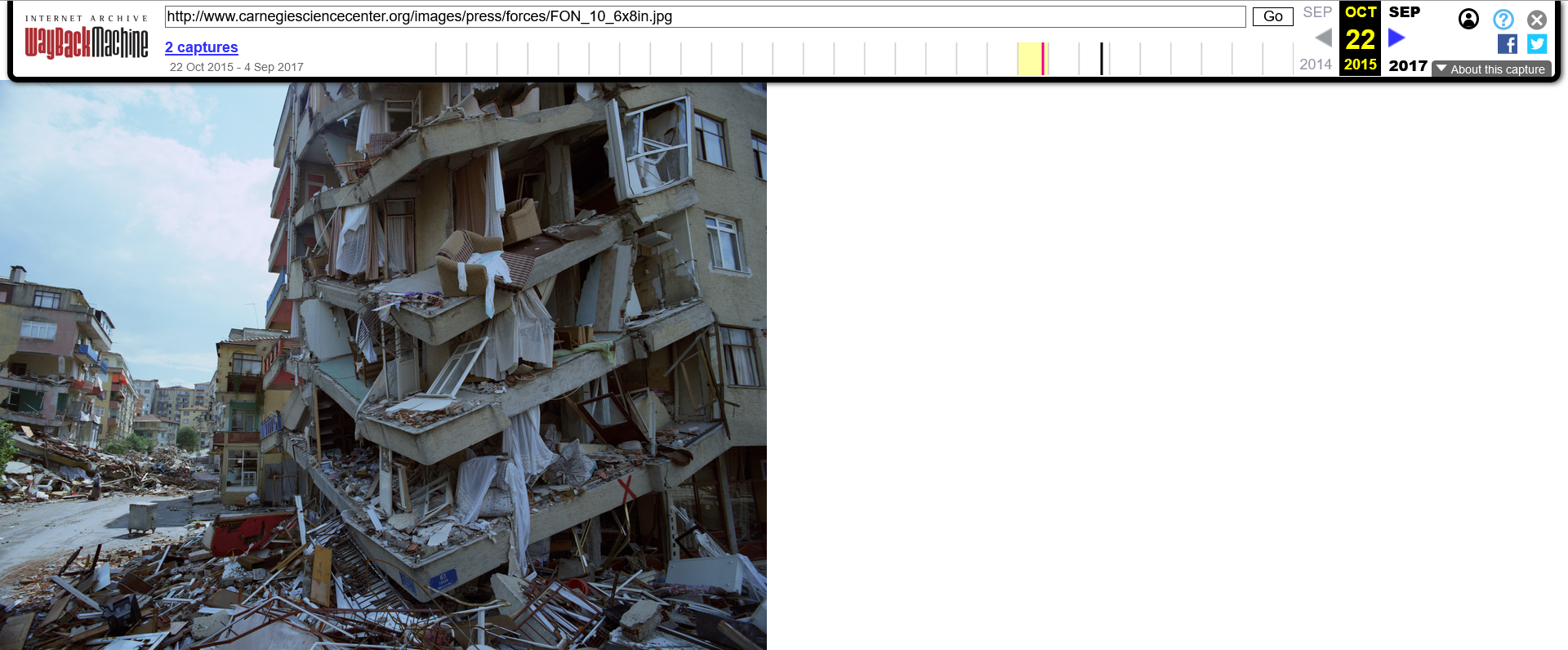 Capture d'écran du résultat d'une recherche avec WayBack Machine.