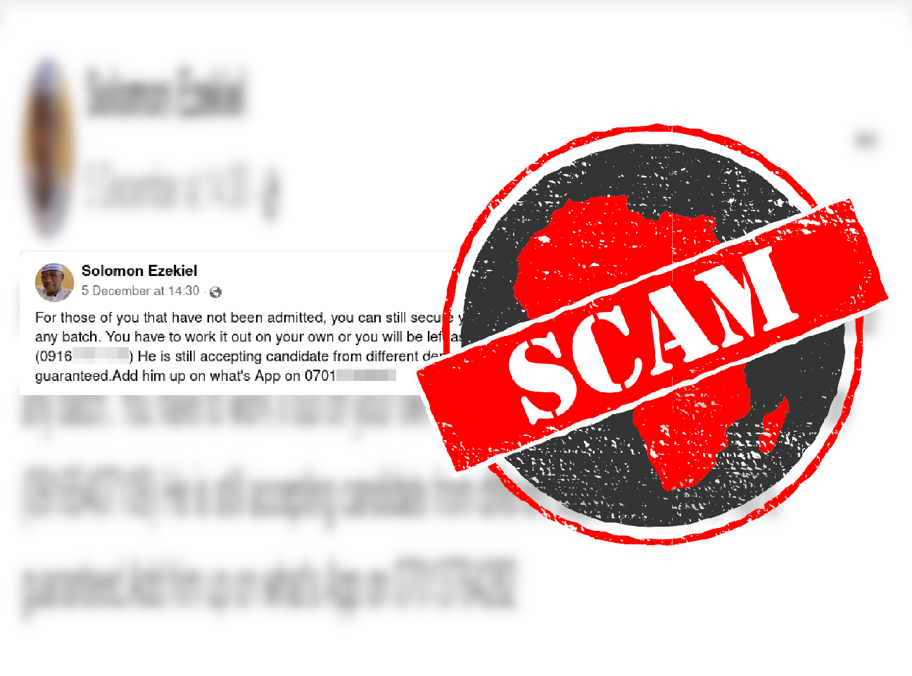 Scam post advertising fake university admission offers