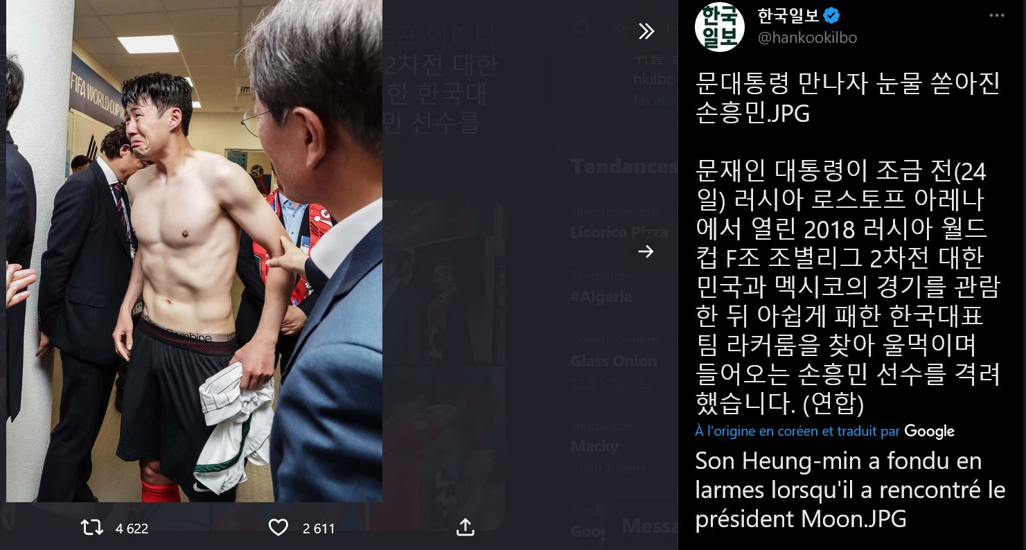 Capture d'écran d'un tweet de 2018 sur Heung-min Son.