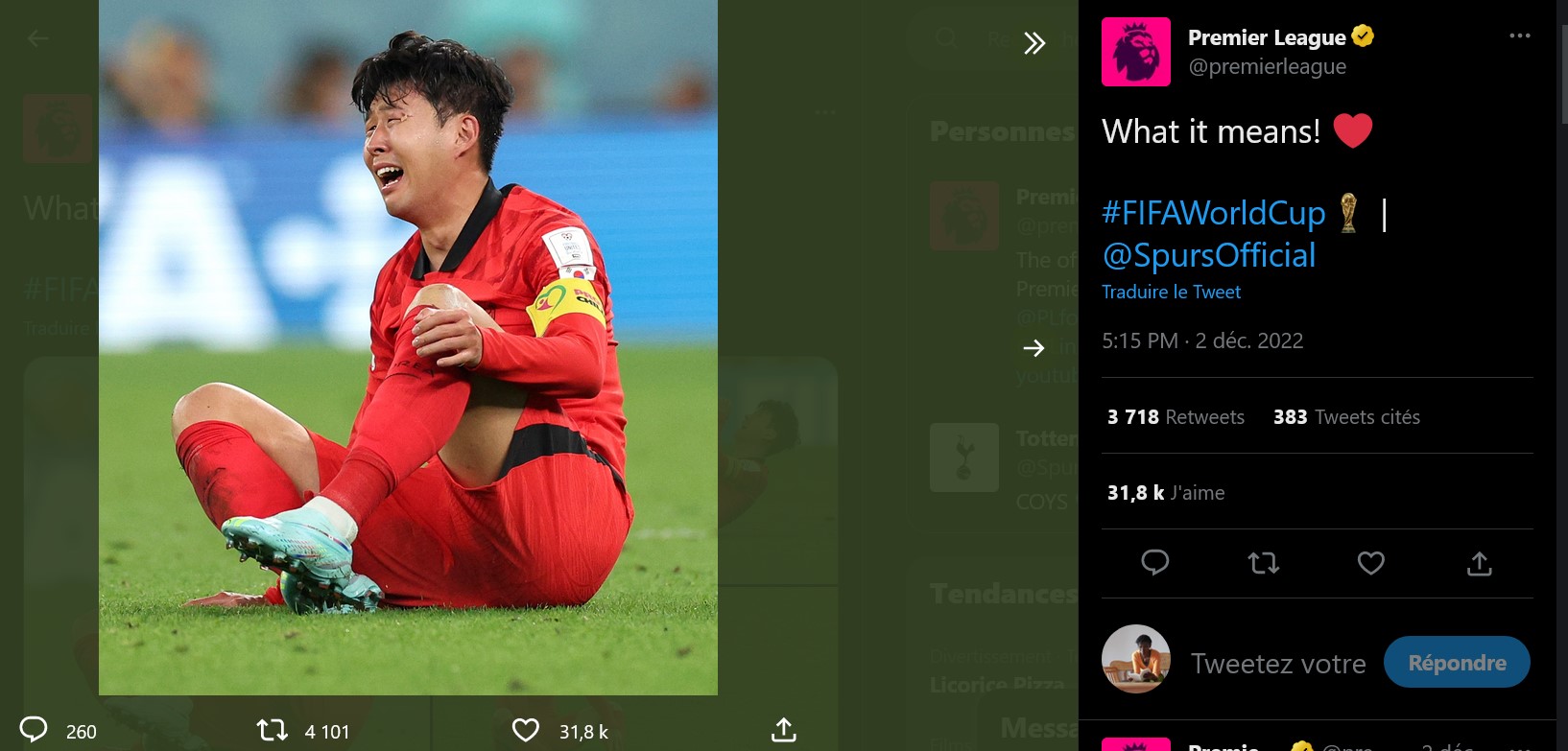 Capture d'écran d'un tweet sur Heung-min Son de 2022.