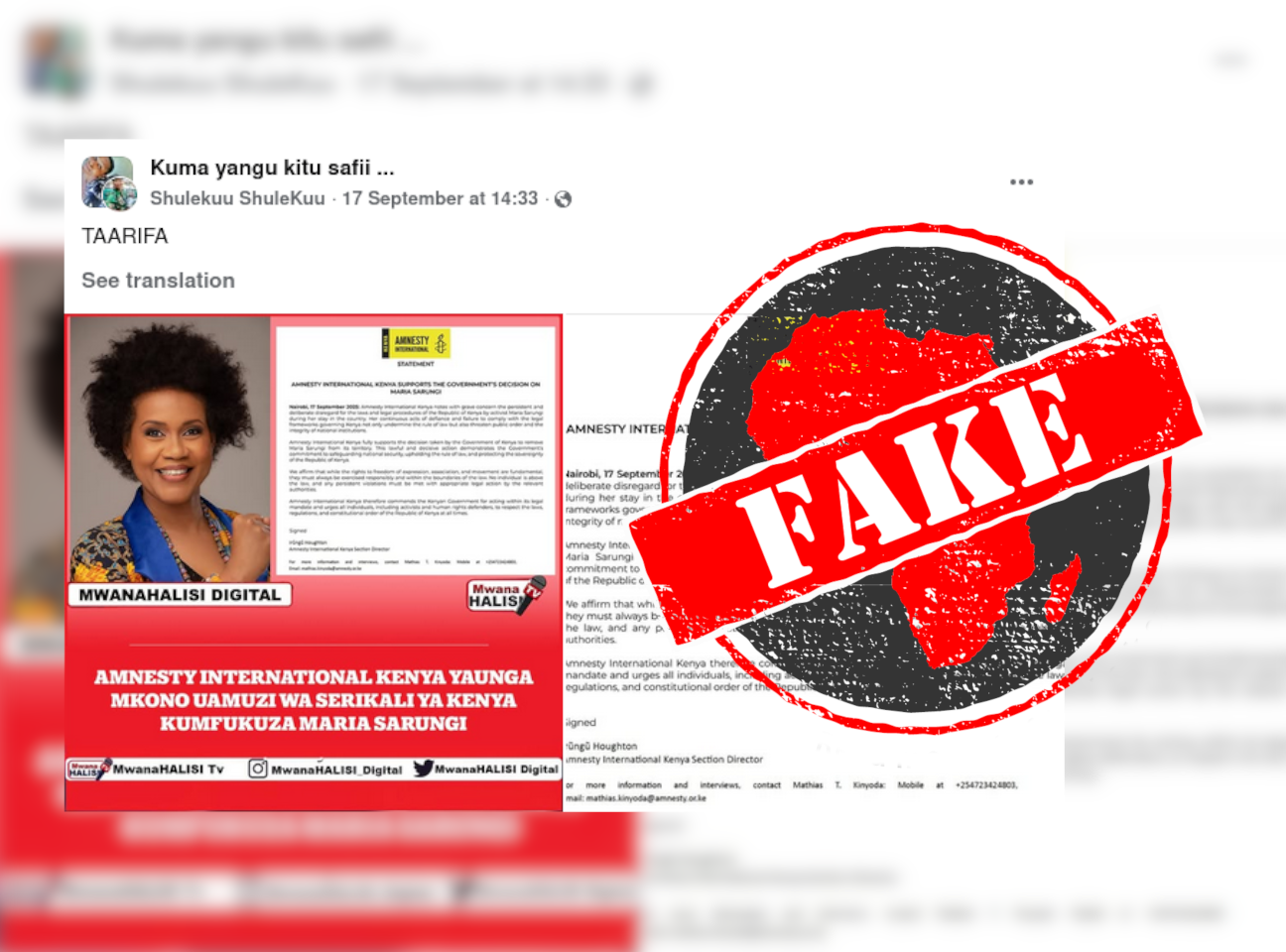 Fake Amnesty International statement about Tanzanian activist Maria Sarungi