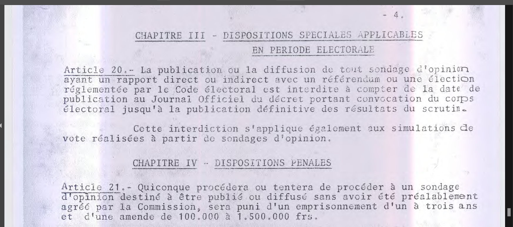Capture d'écran d'un extrait de la loi encadrant les sondages d'opinion au Sénégal (2)