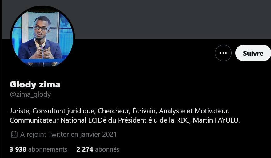 Capture d'écran du compte Twitter de l'auteur d'un post Facebook RDC-Rwanda.