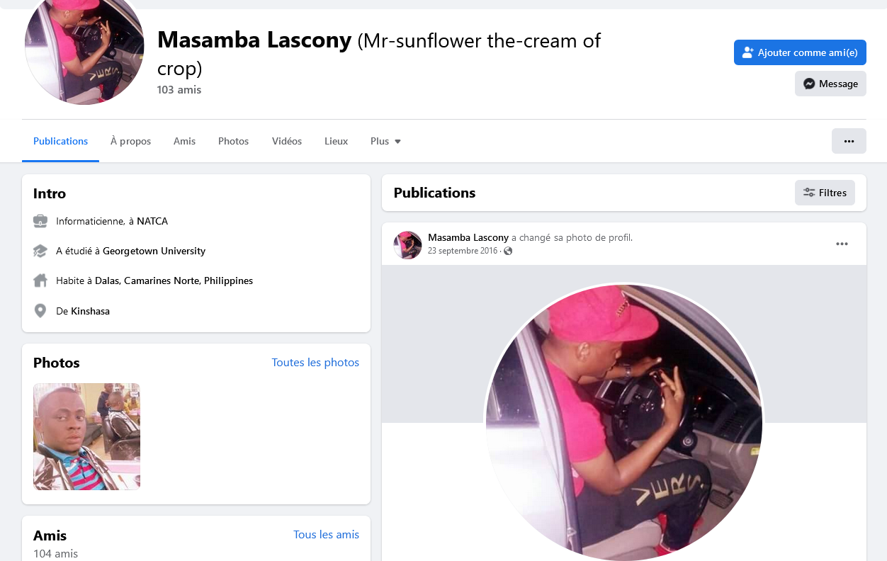 Capture d'écran de la page Facebook Masamba Lascony.