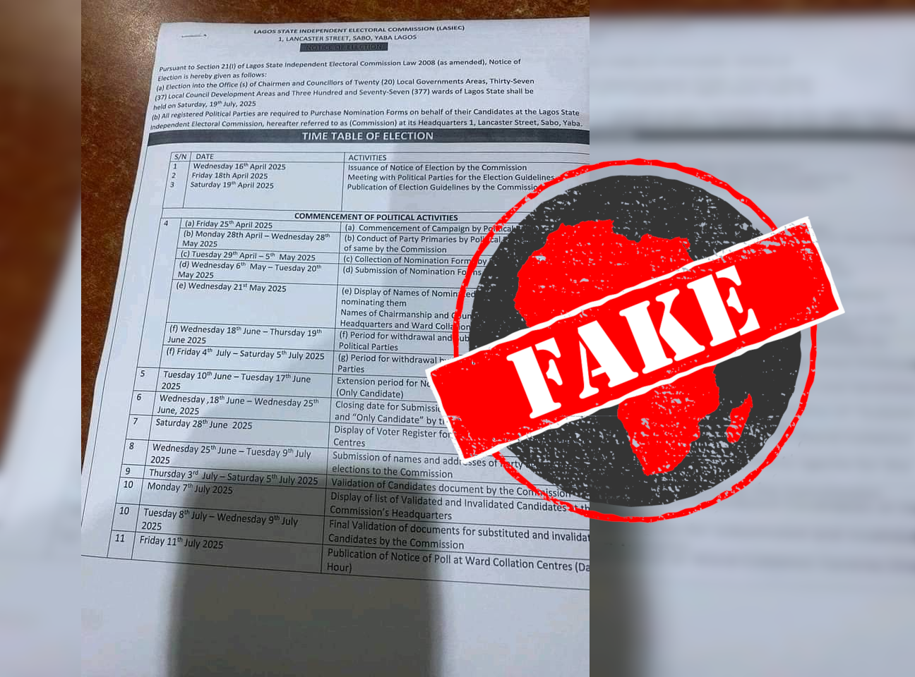 Fake timetable for Lagos state elections
