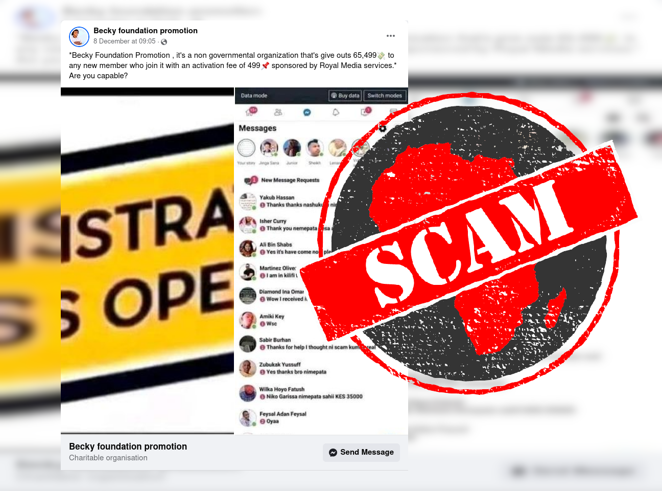 Scam Facebook page impersonating Lucy Maina