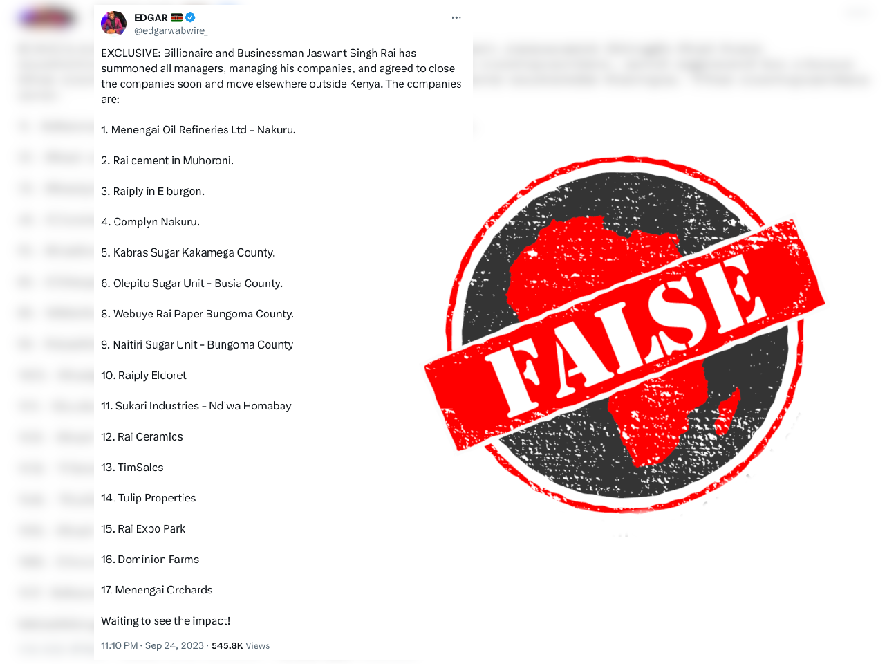 False post about the Rai Group