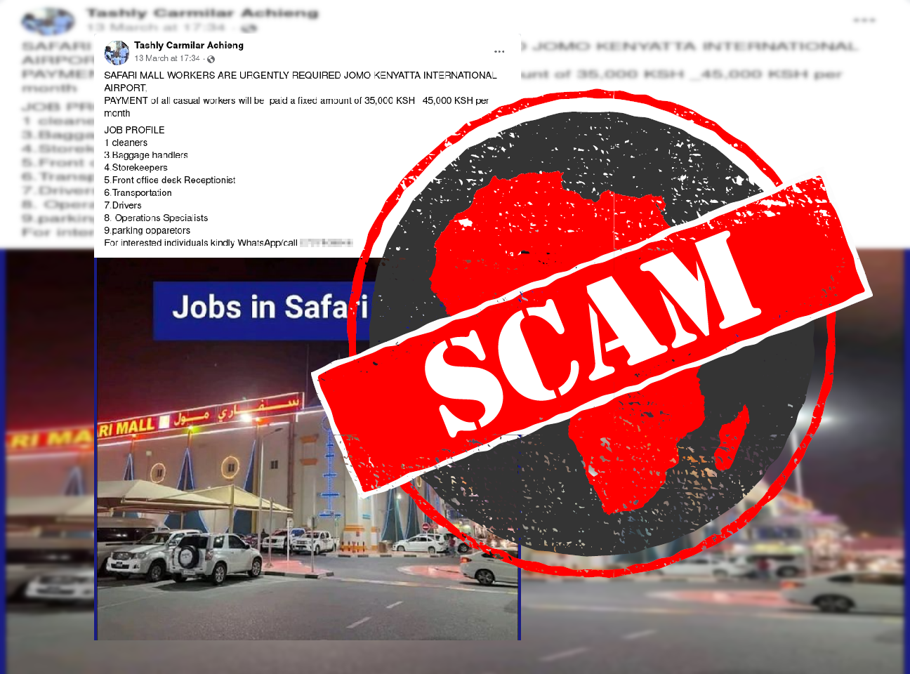 Scam post offering jobs at Safari Mall