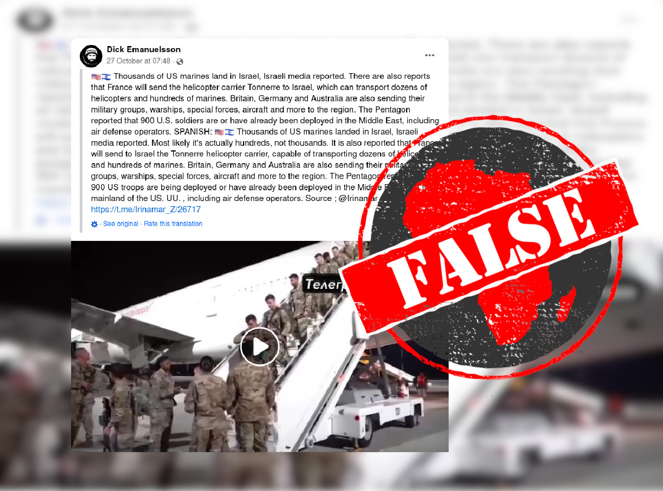 False claim about US troops landing in Israel