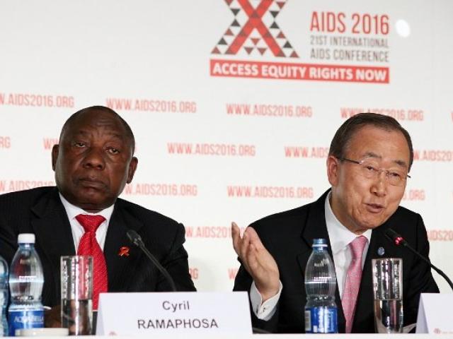 United Nations secretary-general Ban Ki-Moon address the first official AIDS press conference in Durban on July 18, 2016. Photo: AFP/Stringer