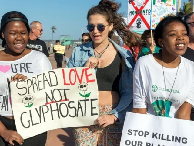 About 100 activists protested against biotechnology company Monsanto and genetically modified food in Durban in May 2016. Photo: AFP/RAJESH JANTILAL