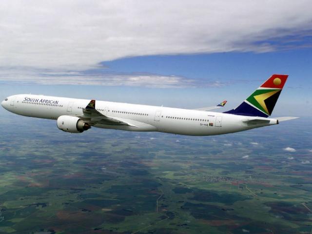 An undated handout photo of an Airbus A340-600 sporting the logo and colors of South African Airways. Photo: AFP/Pascal Pavani