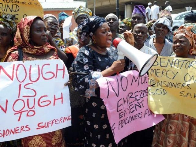 Retired civil servants protest against the non-payment of their pensions in Lagos in October 2012. Photo: AFP/PIUS UTOMI EKPEI