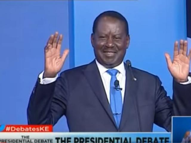 A screengrab of National Super Alliance flagbearer Raila Odinga during the presidential debate of 24 July, 2017.