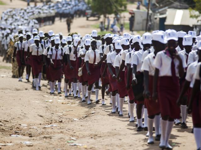 Schoolgirls in Juba, South Sudan, march to commemorate International Day of Peace on 21 September 2016. Photo: AFP/Albert Gonzalez Farran