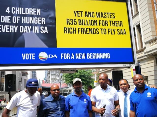 The Democratic Alliances’s billboard at Park Station in Johannesburg, South Africa. It was later taken down. PHOTO: COURTESY/DA