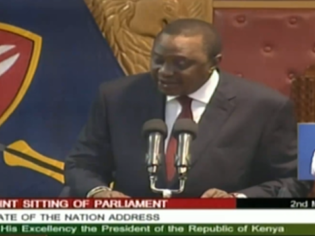 In this screengrab Kenya President Uhuru Kenyatta delivers his fifth state of the nation address to parliament on 2 May 2018. PHOTO | KBC