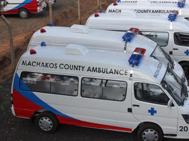 A February 2014 photo shows a fleet of ambulances bought by the Kenyan county of Machakos. Counties in Kenya are now five years old, having started governing in 2013. Photo: AFP