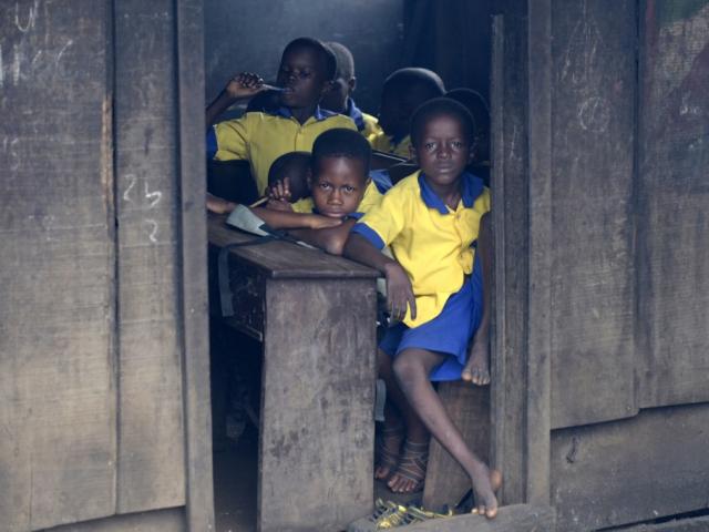 Students look on in a classroom in Lagos in 2016.