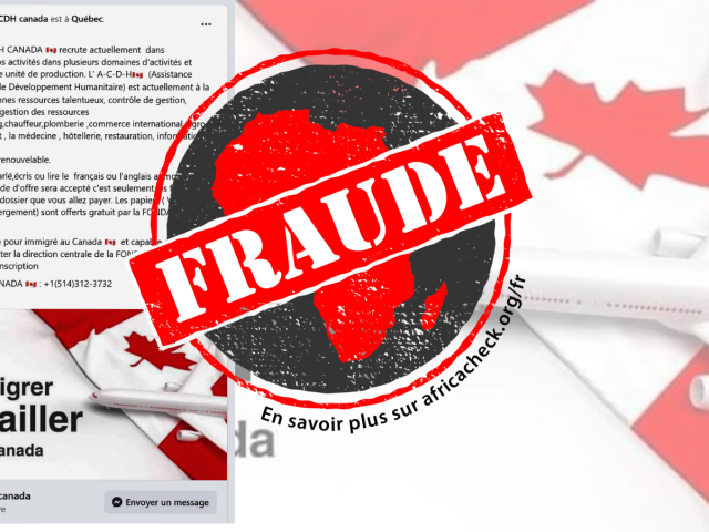 Capture d'écran de la publication Facebook Canada-immigration-arnaque-fraude
