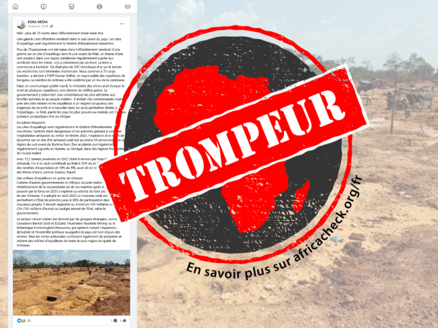 Capture d'écran de la publication avec tampon pour l'article Mali-mines-or-accident.
