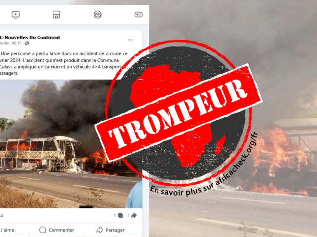 Capture d'écran de la publication avec tampon pour l'article Bénin-accident de la route à Abomey-Calavi.